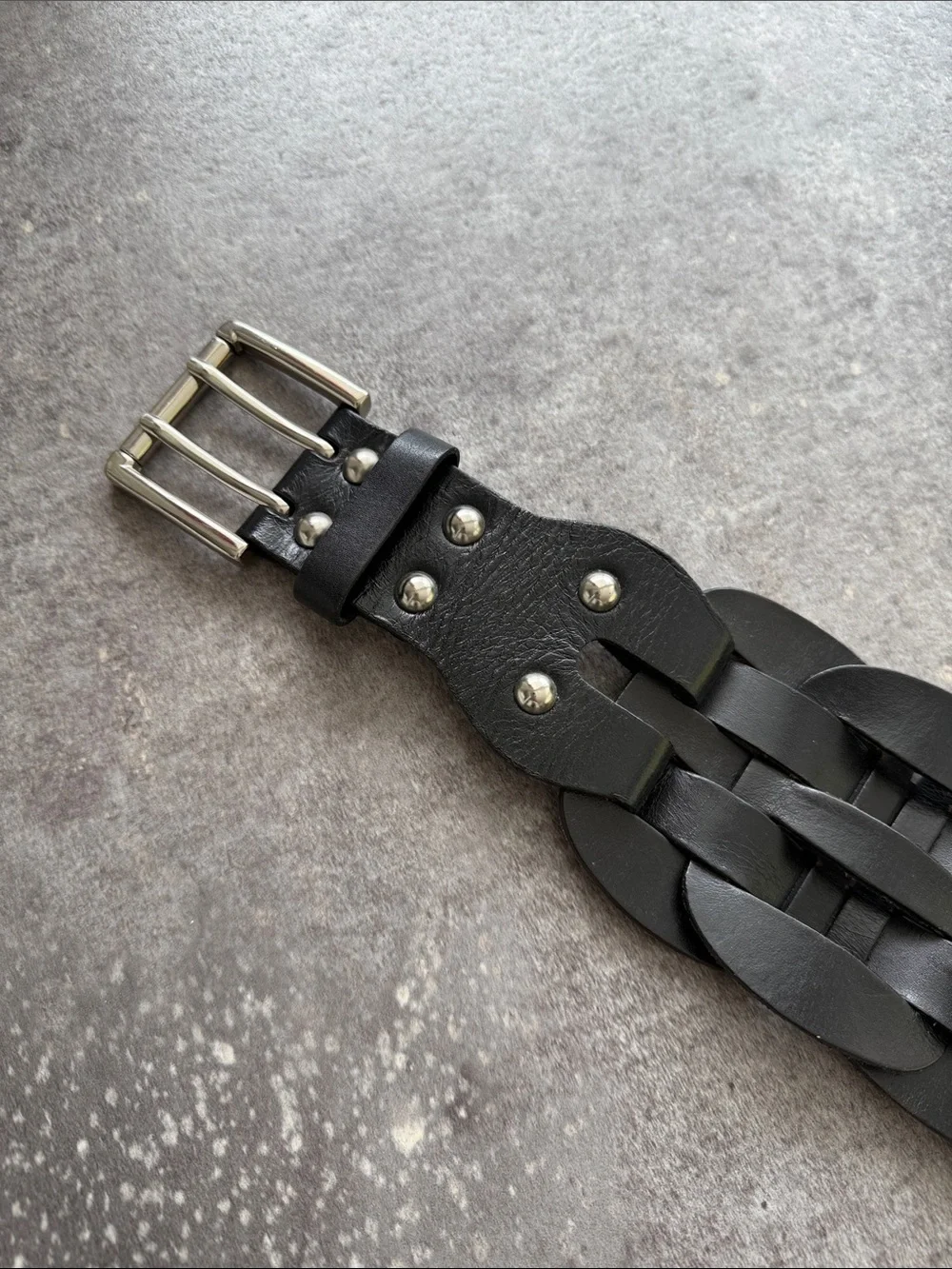 Club Monaco Black Woven Leather Womans's Belt with Silver Buckle